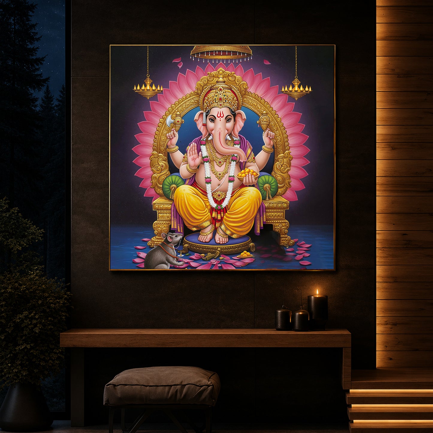 Divine Ganesh JI Modern Luxury Backlight Square Wall Art