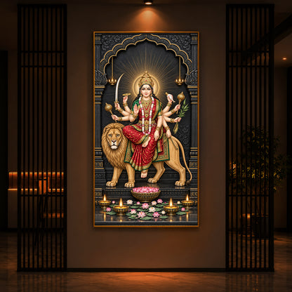 Jagat Janani Durga Modern Luxury Backlight Vertical Wall Art