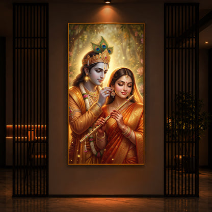 Jai Radha Krishna Modern Luxury Backlight Vertical Wall Art