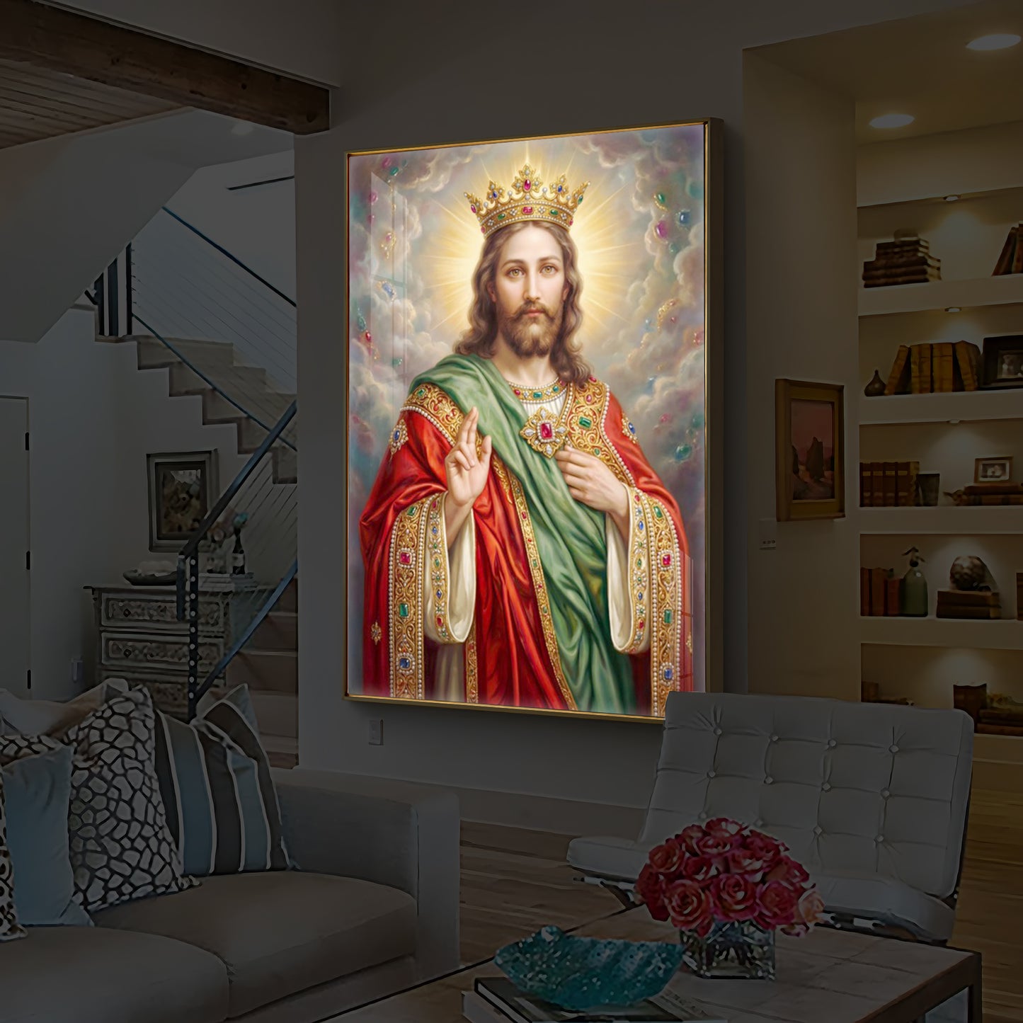 Christ The King Jesus Modern Luxury Backlight Vertical Wall Art