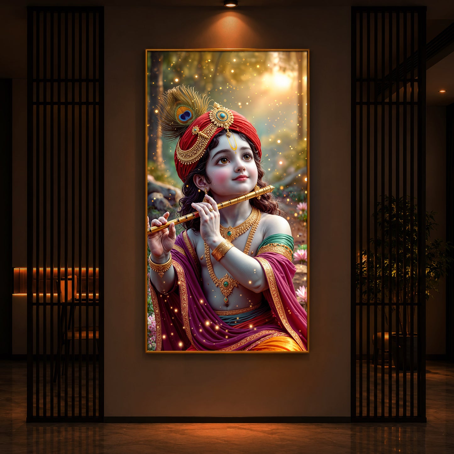 Divine Glow Krishna Modern Luxury Backlight Vertical Wall Art