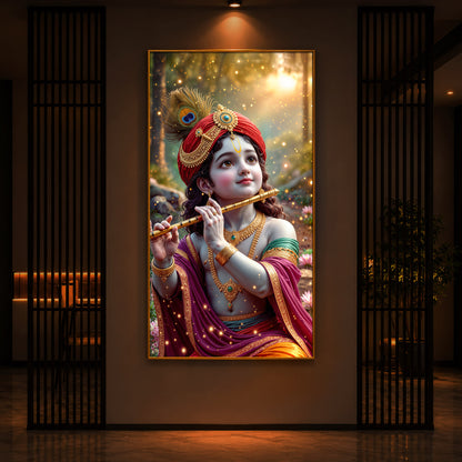 Divine Glow Krishna Modern Luxury Backlight Vertical Wall Art