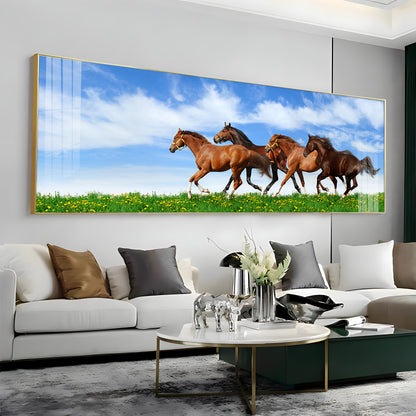 Horses In Green Grass Premium Acrylic Horizontal Wall Art