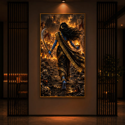 Maa Kalaratri Bhadrakali Modern Luxury Backlight Vertical Wall Art