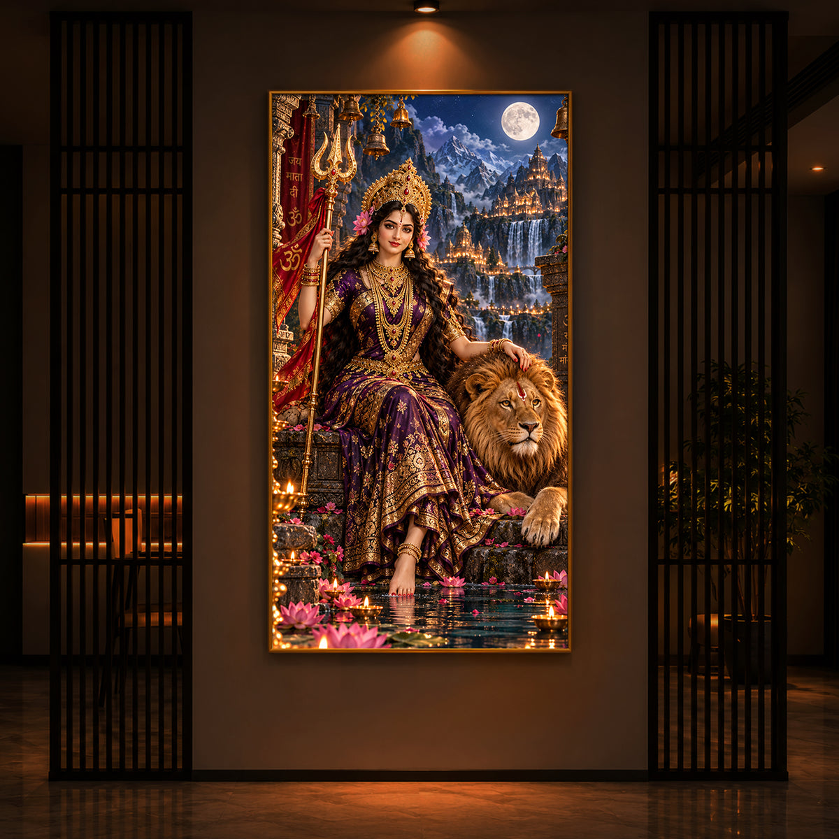 Divine Maa Bhawani Modern Luxury Backlight Vertical Wall Art