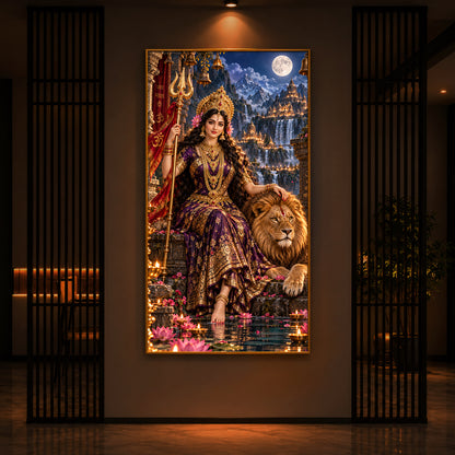 Divine Maa Bhawani Modern Luxury Backlight Vertical Wall Art