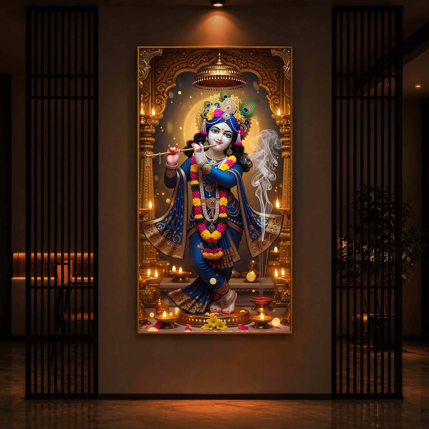 Lord Krishna Ji Modern Luxury Backlight Vertical Wall Art