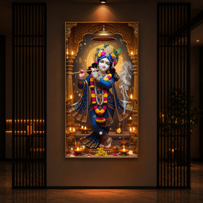 Lord Krishna Ji Modern Luxury Backlight Vertical Wall Art