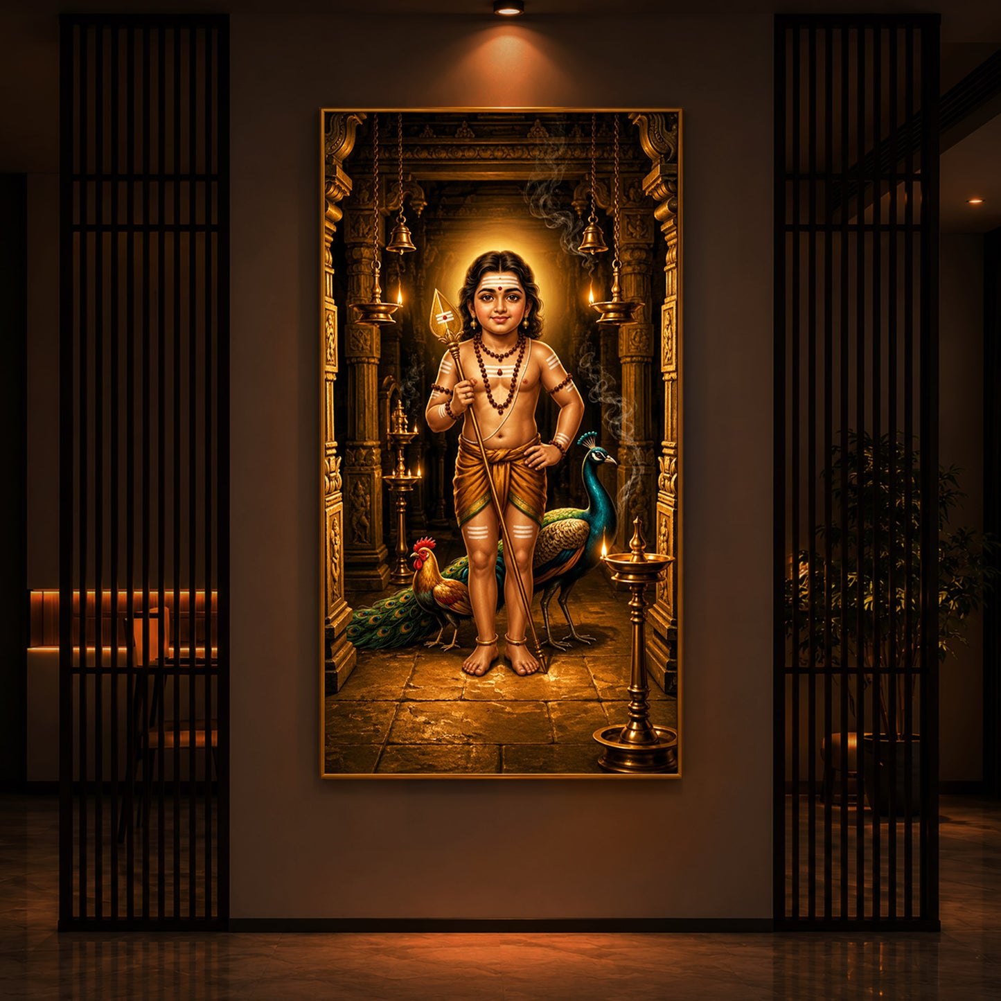 God Bala Muruga Modern Luxury Backlight Vertical Wall Art