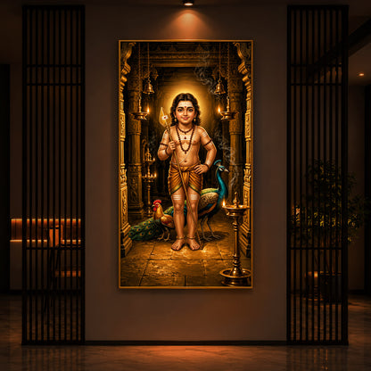 God Bala Muruga Modern Luxury Backlight Vertical Wall Art