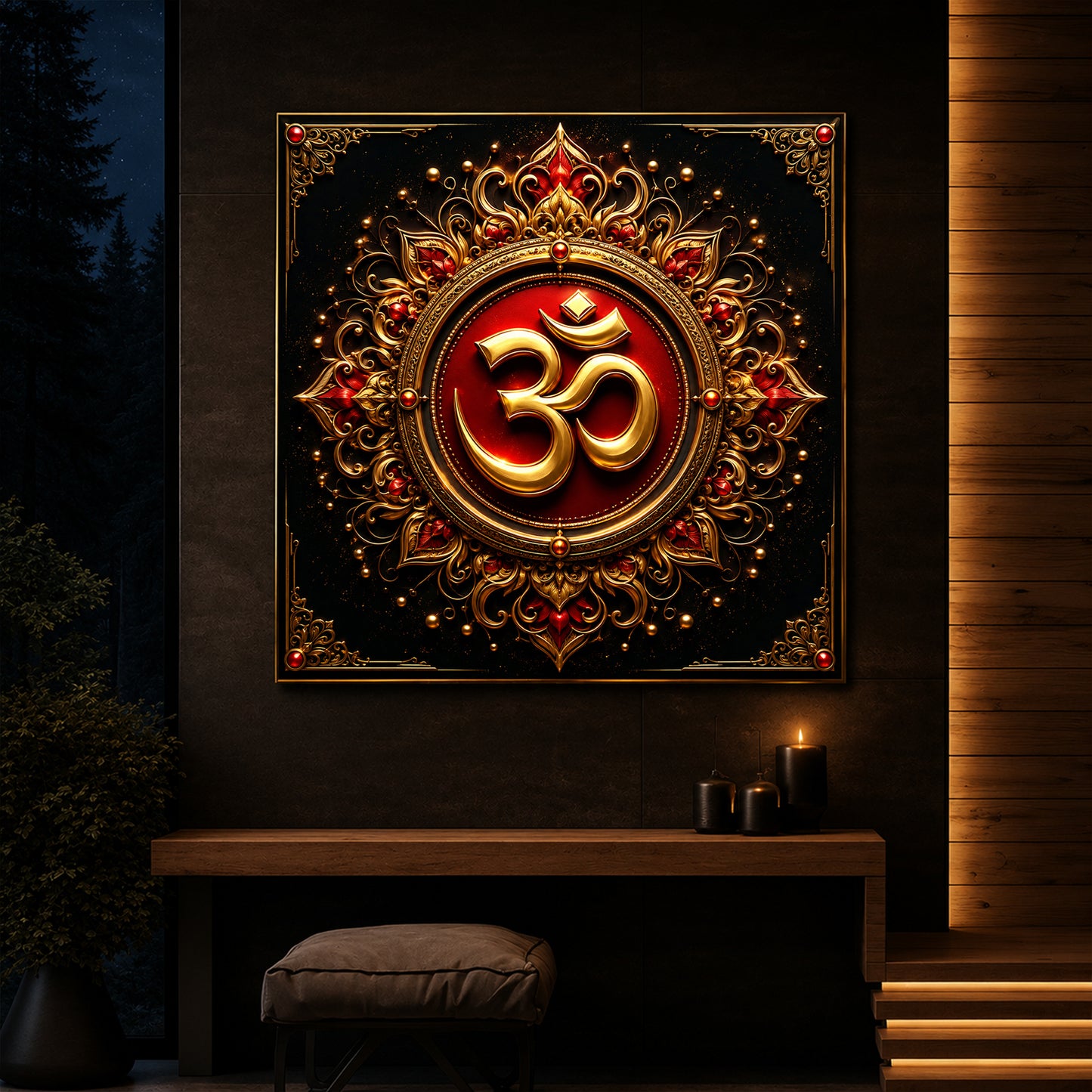 Beautiful Om Symbol Modern Luxury Backlight Square Wall Art