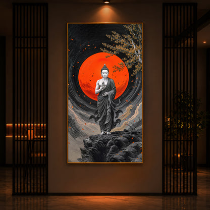 Namo Buddhay Modern Luxury Backlight Vertical Wall Art
