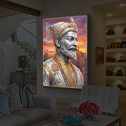 Maratha Shivaji Maharaj Modern Luxury Backlight Vertical Wall Art