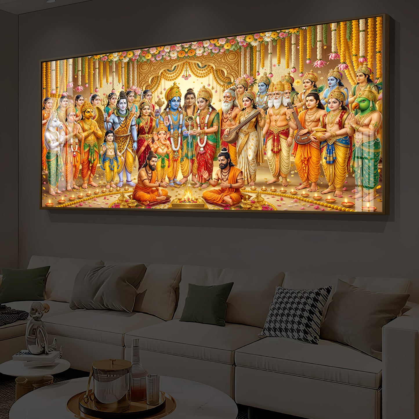 Divine Depiction of Shrinivasa Kalyanam Modern Luxury Backlight Horizontal Wall Art