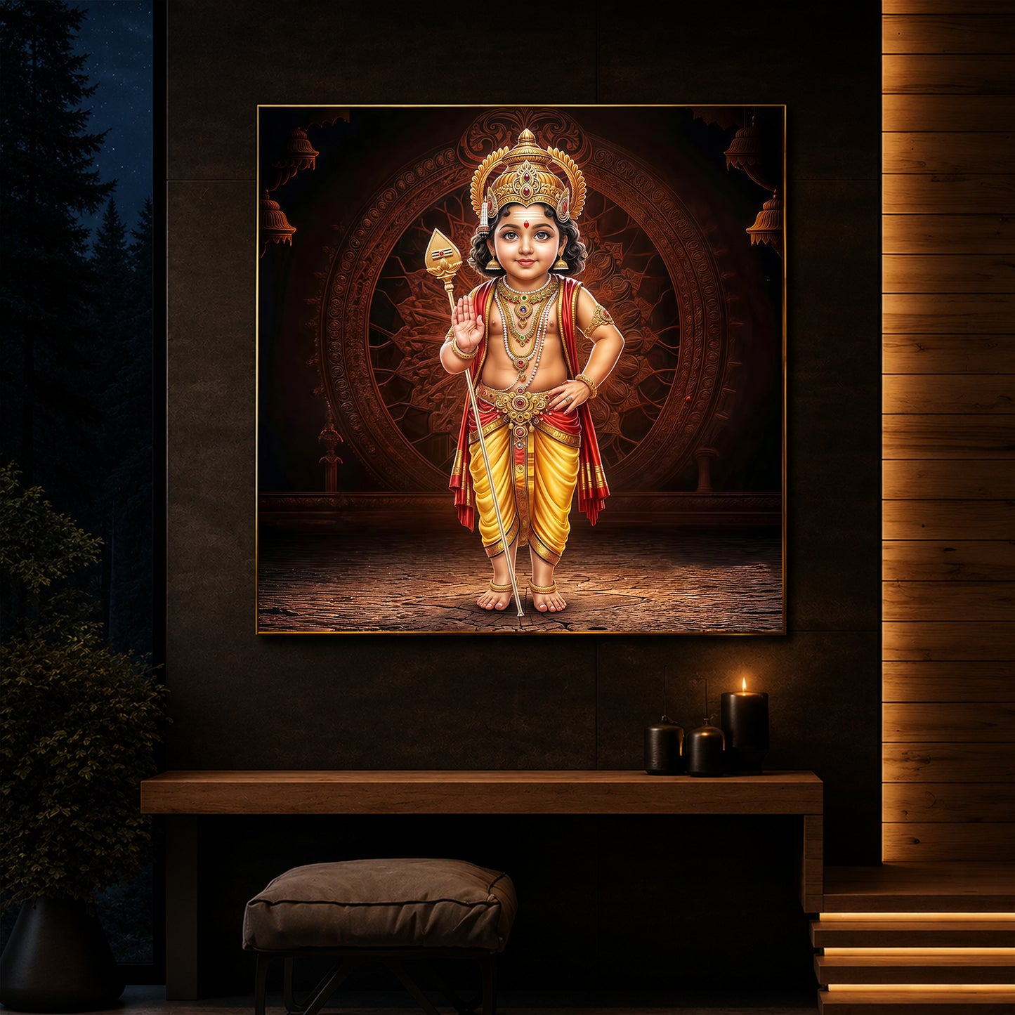 Divine Lord Murugan Modern Luxury Backlight Square Wall Art