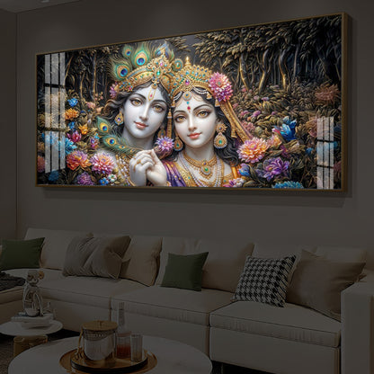 Spiritual Serenity Radha Krishna Modern Luxury Backlight Horizontal Wall Art