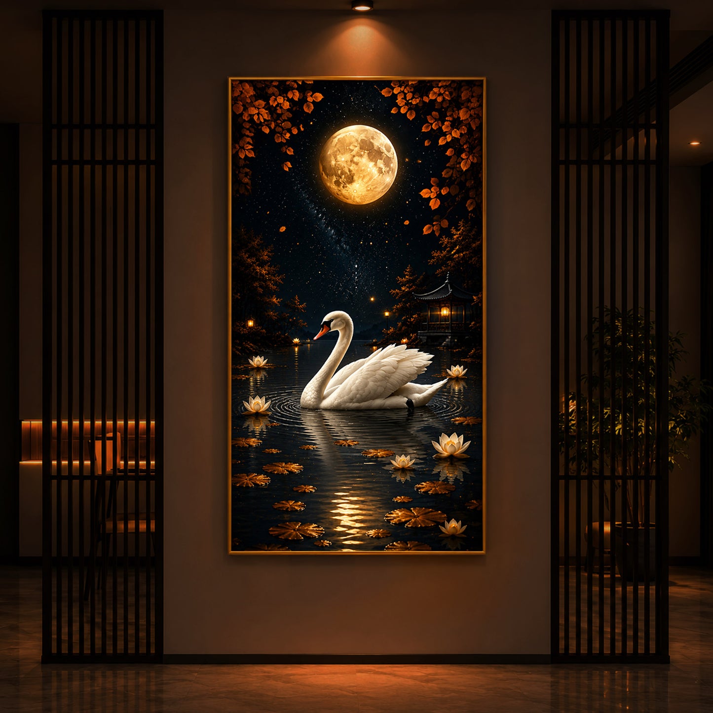 White Swan Modern Luxury Backlight Vertical Wall Art