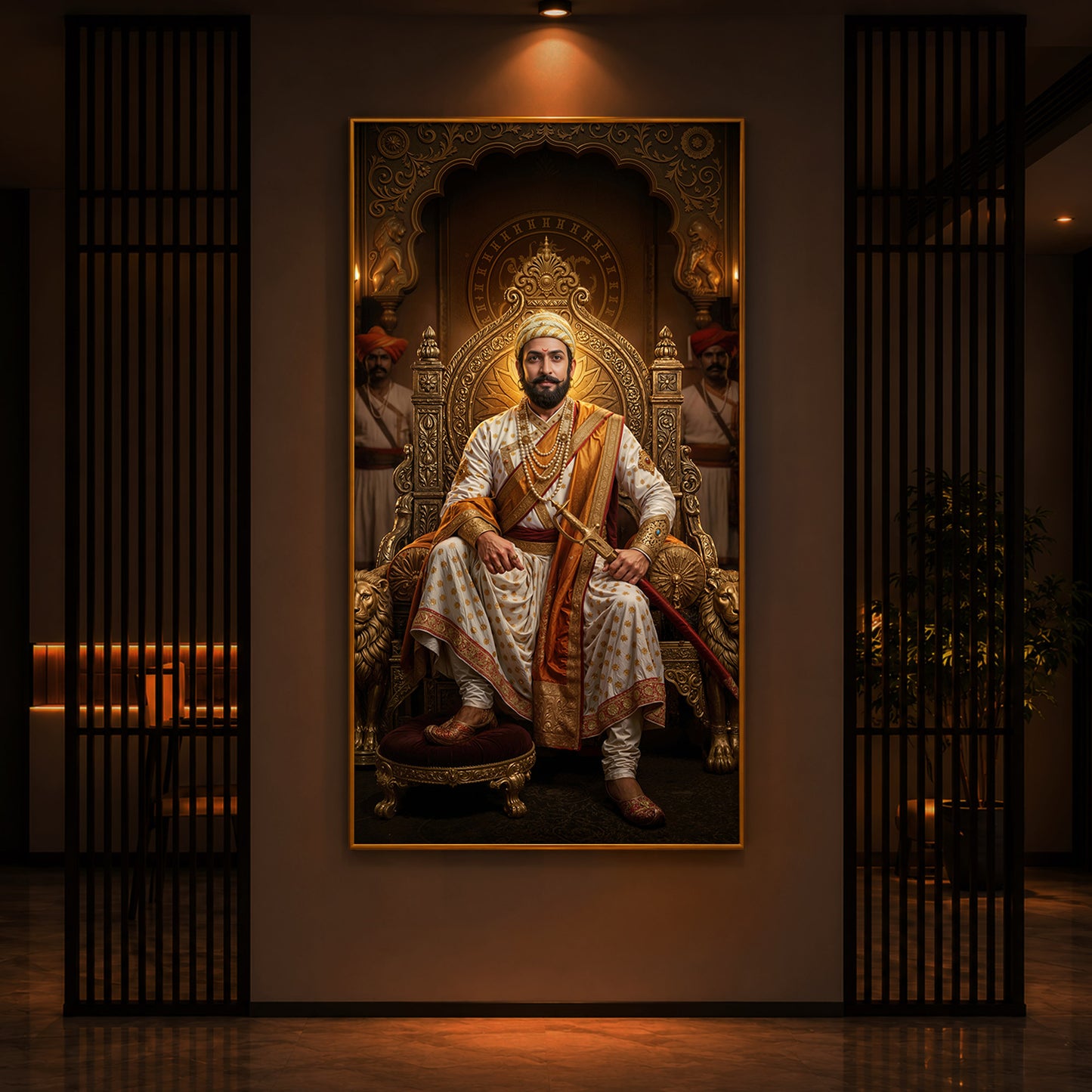 Shivaji Maharaj Modern Luxury Backlight Vertical Wall Art