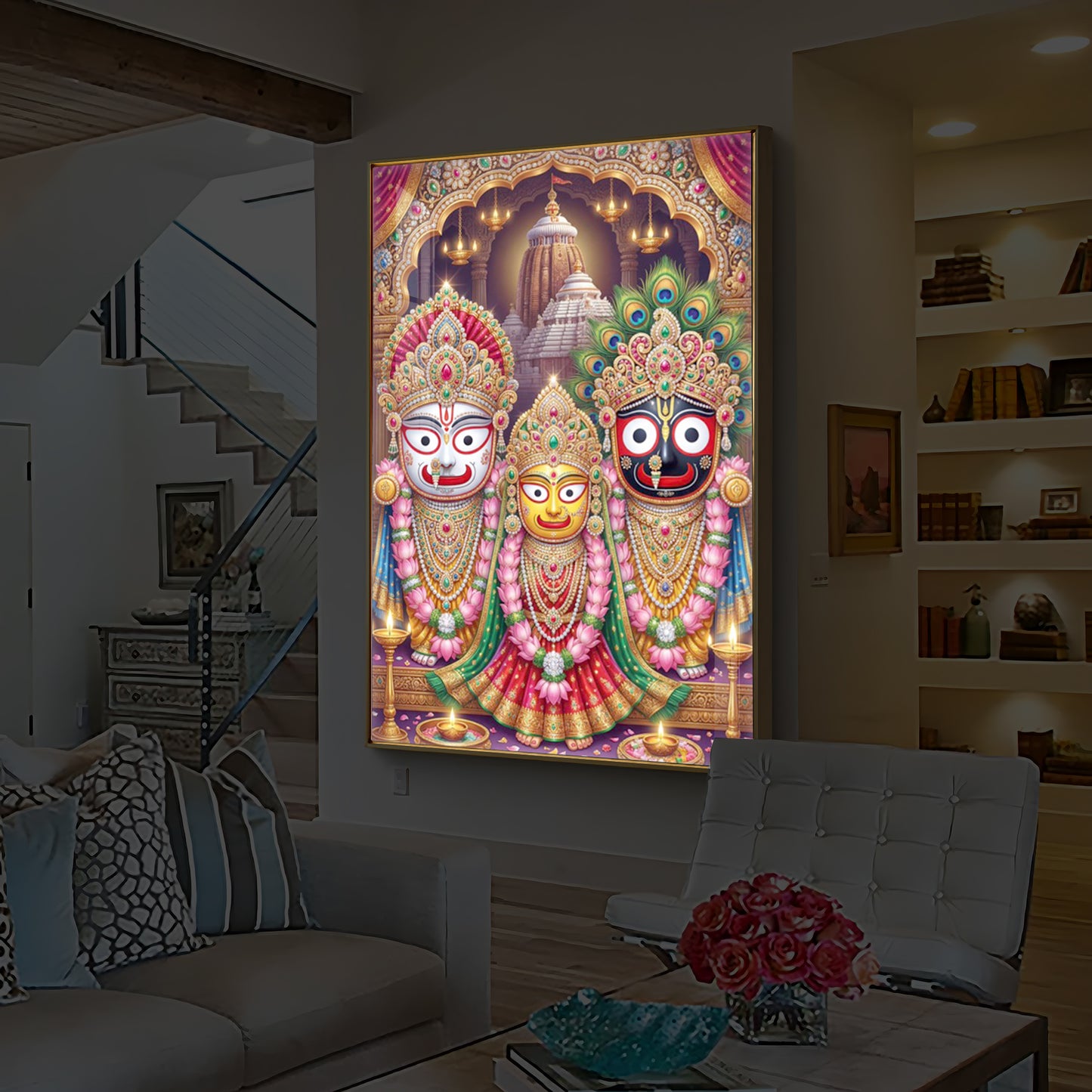 Blessings Of Lord Jagannath Modern Luxury Backlight Vertical Wall Art