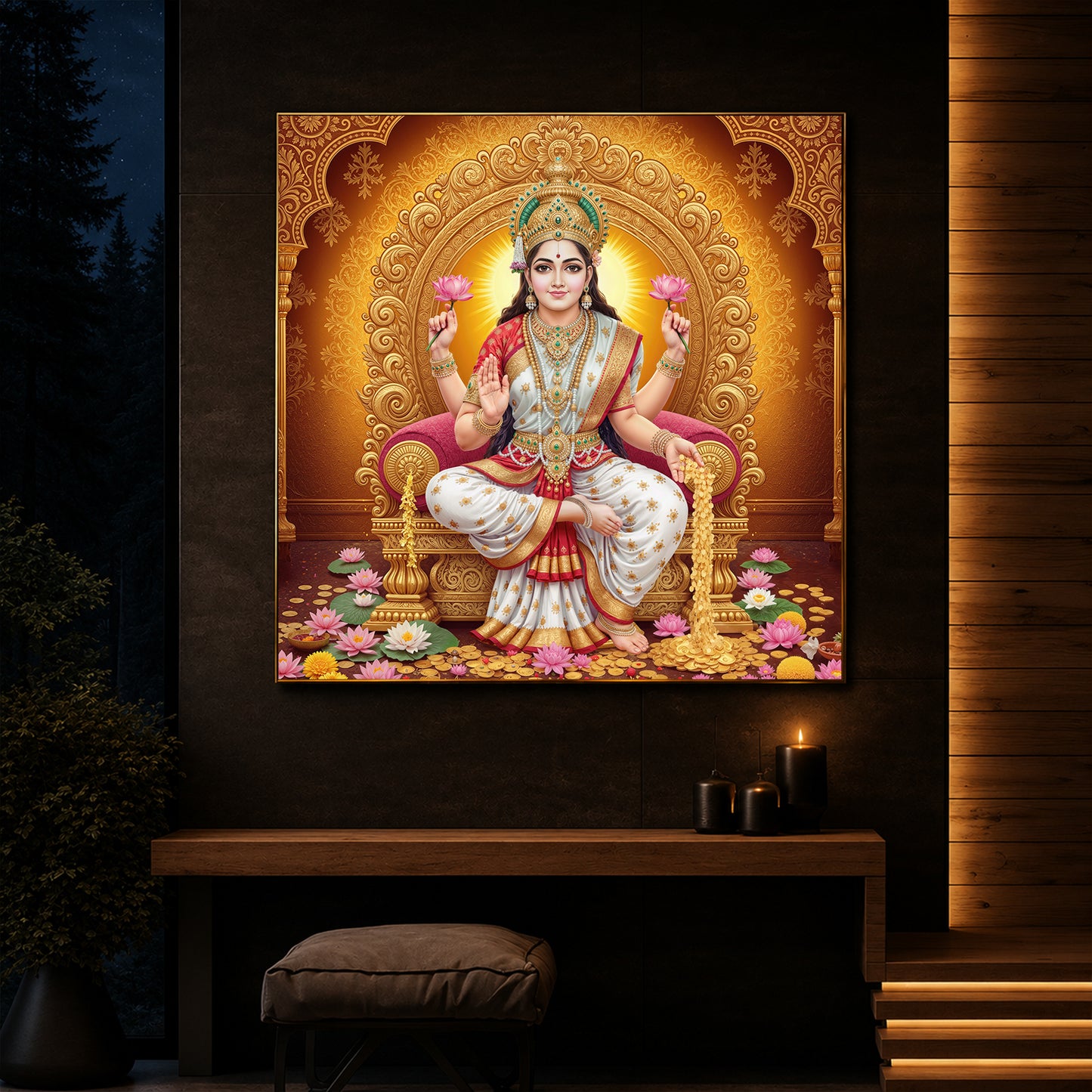 Maa Laxmi Modern Luxury Backlight Square Wall Art