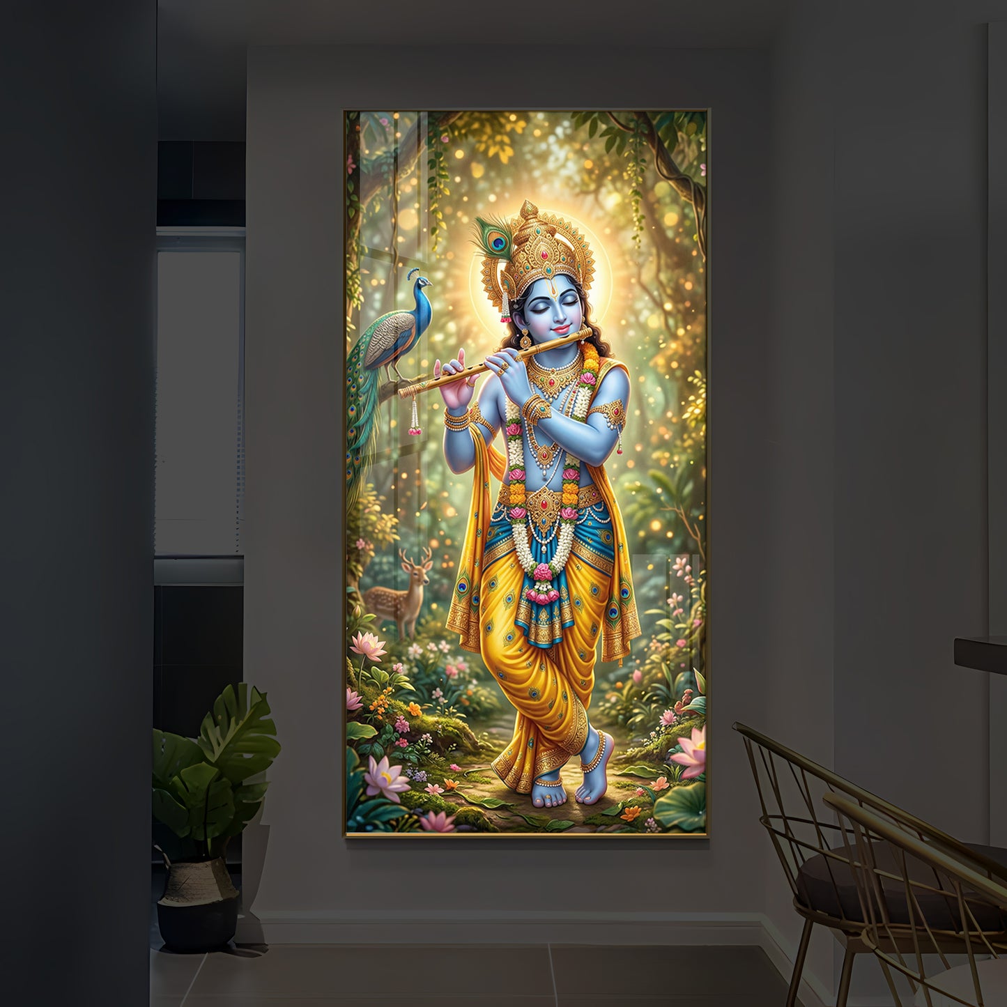 Loving Krishna Modern Luxury Backlight Vertical Wall Art