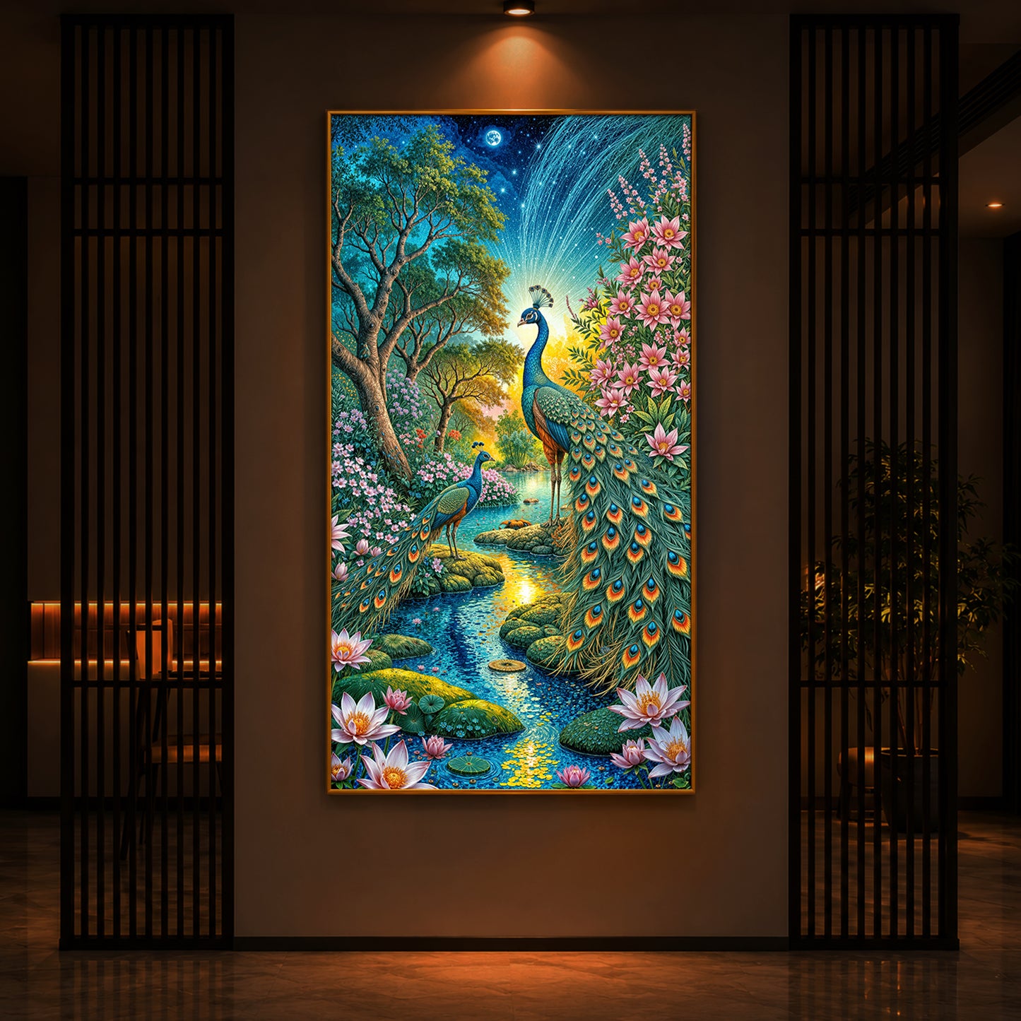 Forest Peacock Modern Luxury Backlight Vertical Wall Art