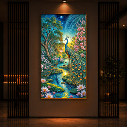 Forest Peacock Modern Luxury Backlight Vertical Wall Art