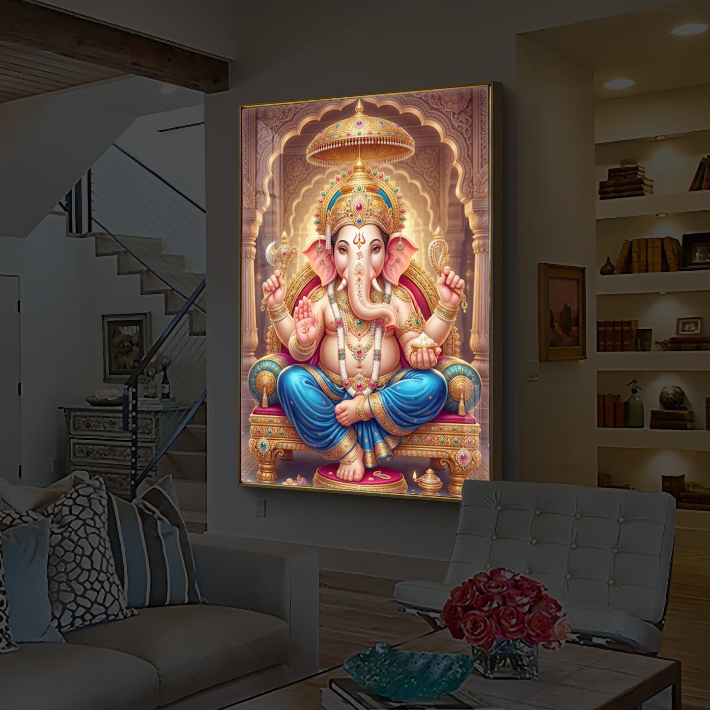 Shree Ganesh Modern Luxury Backlight Vertical Wall Art