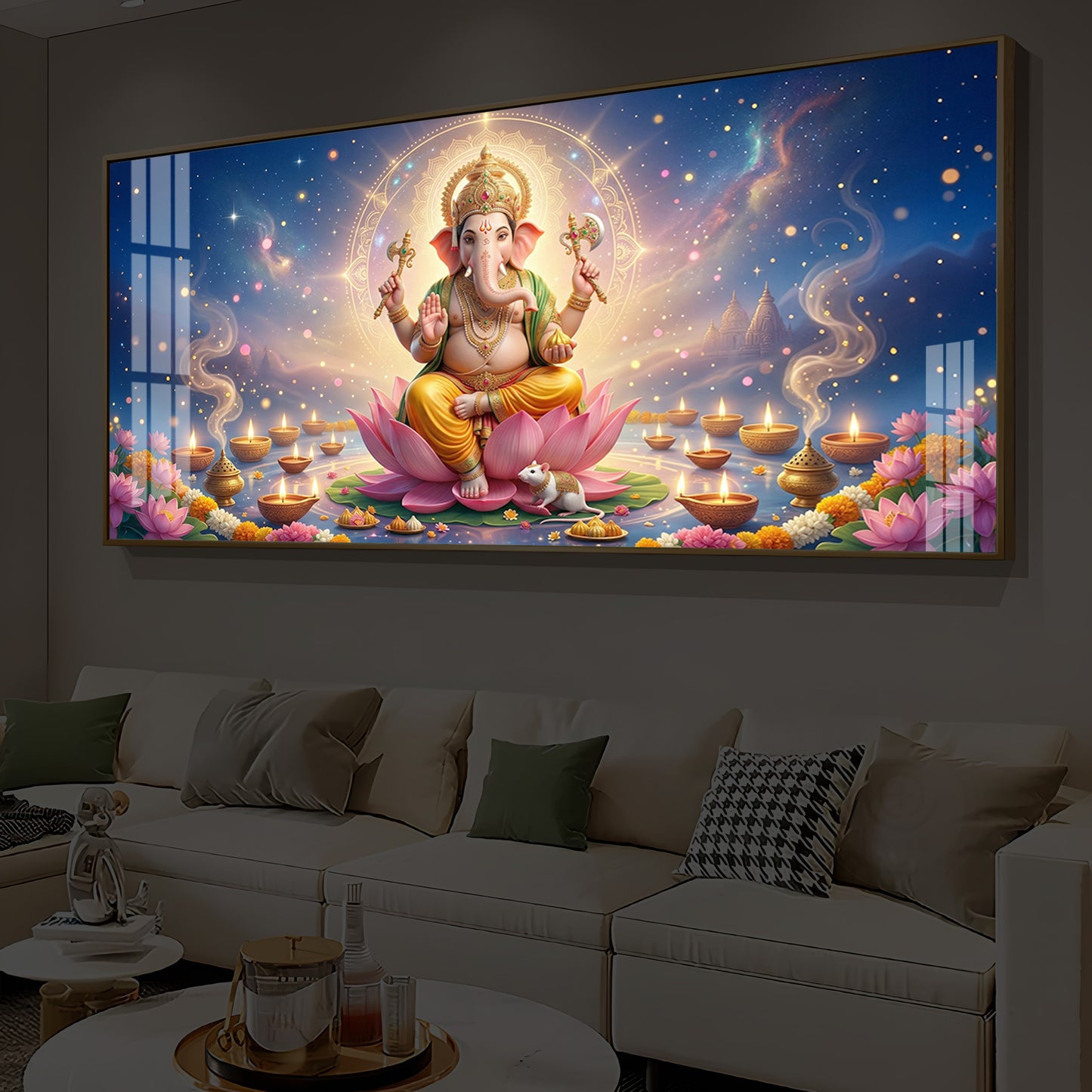 Shree Ganesh Ji Modern Luxury Backlight Horizontal Wall Art