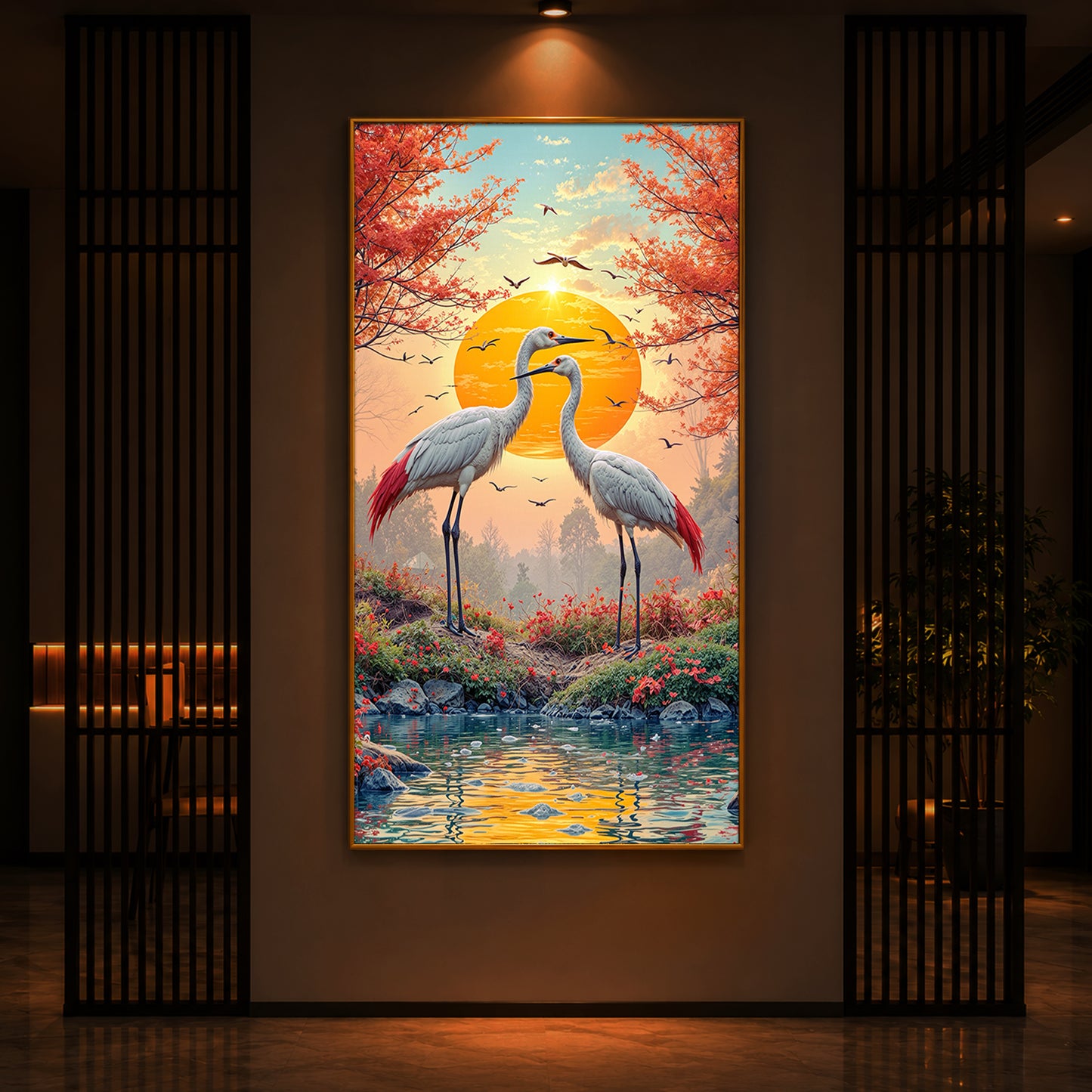 Beautiful Birds Modern Luxury Backlight Vertical Wall Art