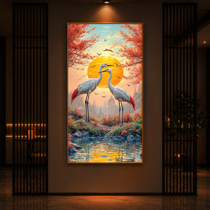 Beautiful Birds Modern Luxury Backlight Vertical Wall Art
