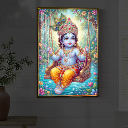 Divine Lord Krishna Modern Luxury Backlight Vertical Wall Art
