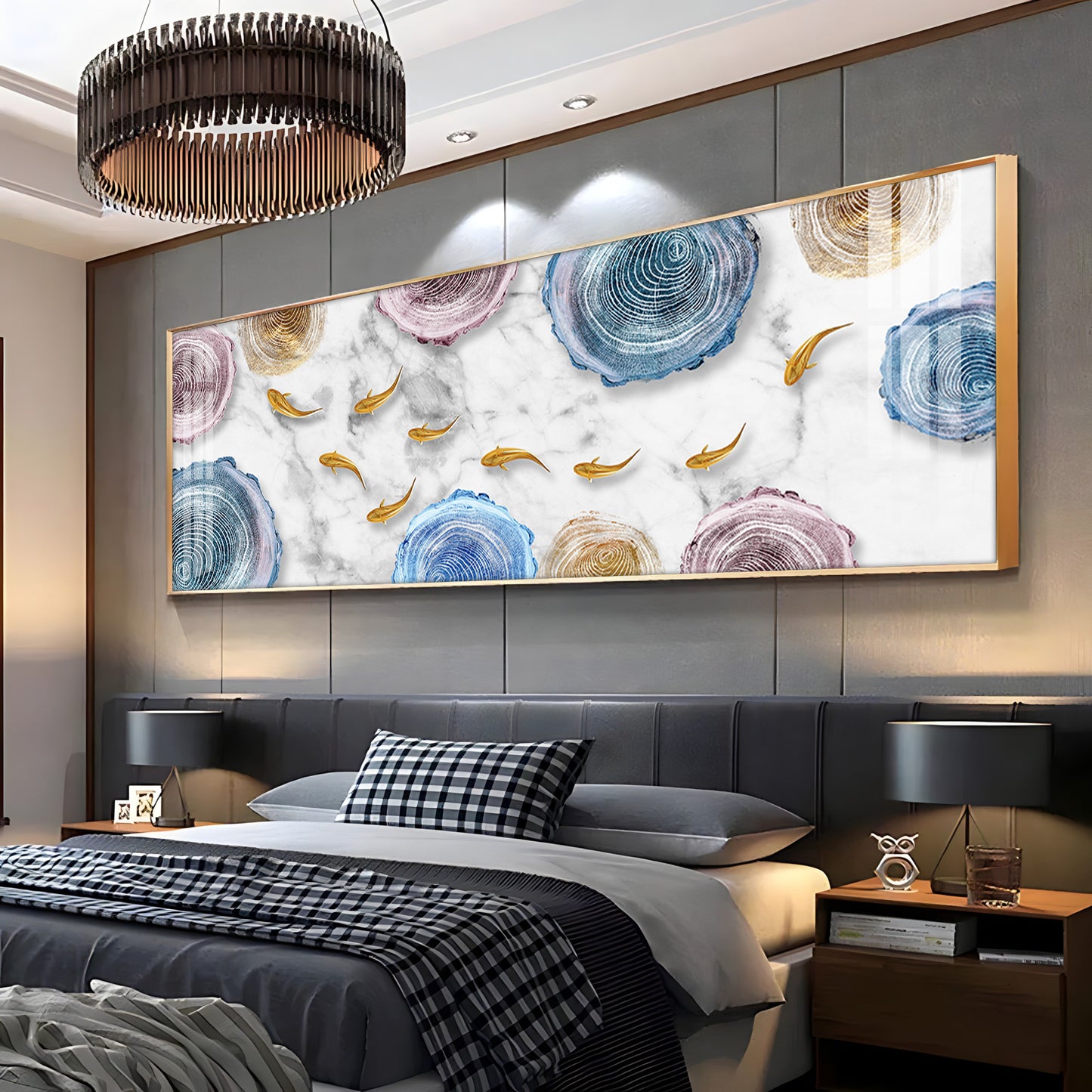 Fish With Abstract Circular Premium Acrylic Horizontal Wall Art