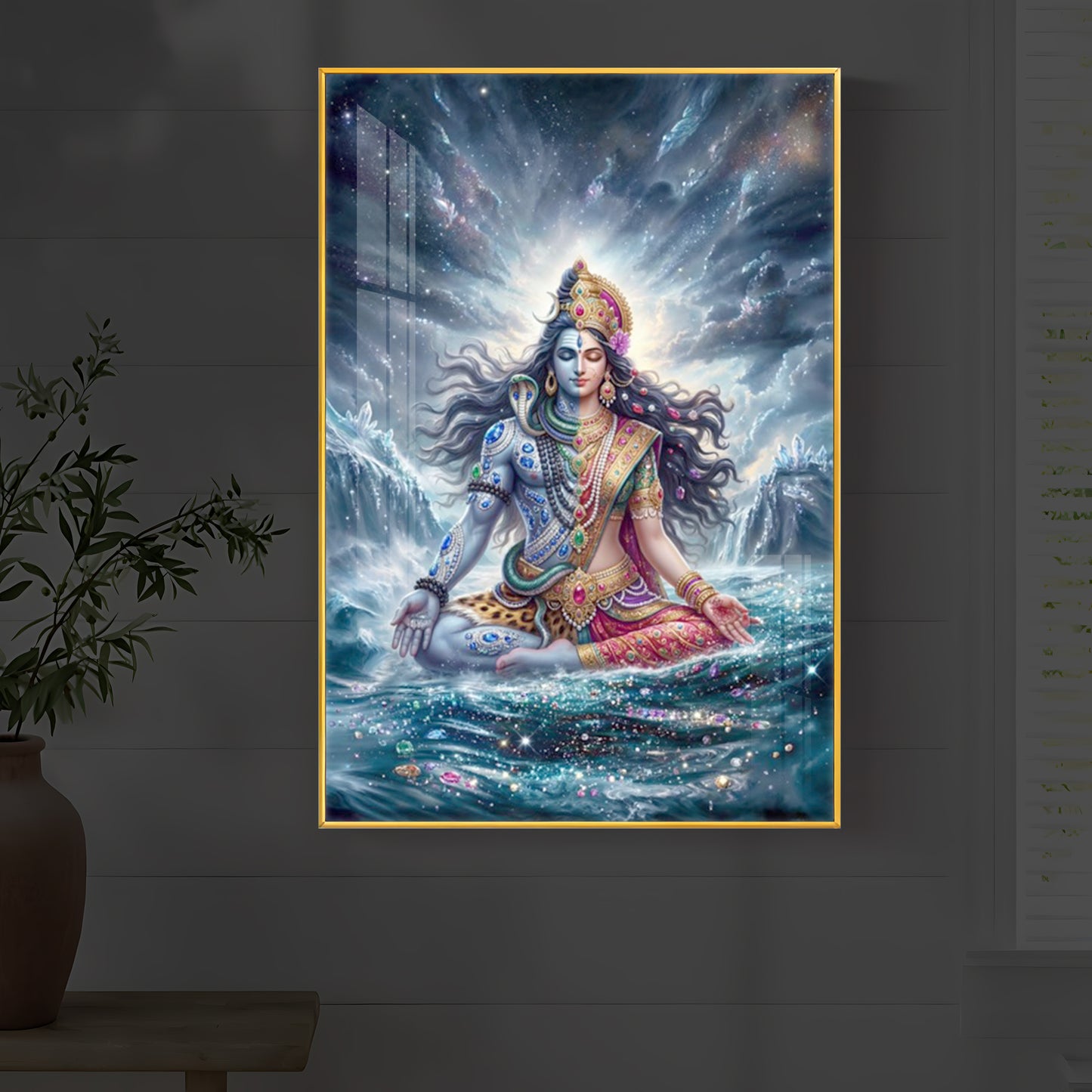 Ardhanarishvara Modern Luxury Backlight Vertical Wall Art