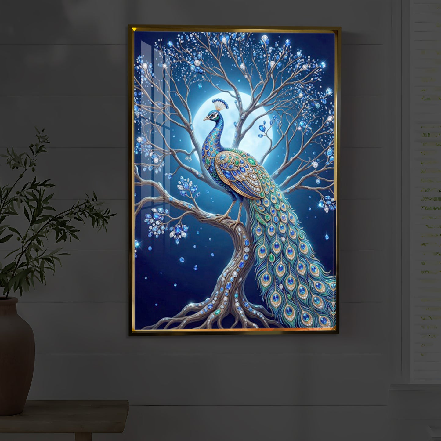 Blue Peacock Modern Luxury Backlight Vertical Wall Art