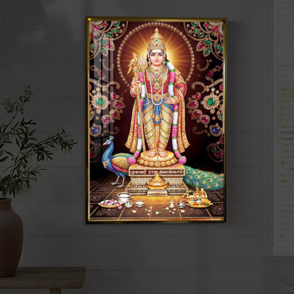 Lord Murugan With Peacock Modern Luxury Backlight Vertical Wall Art