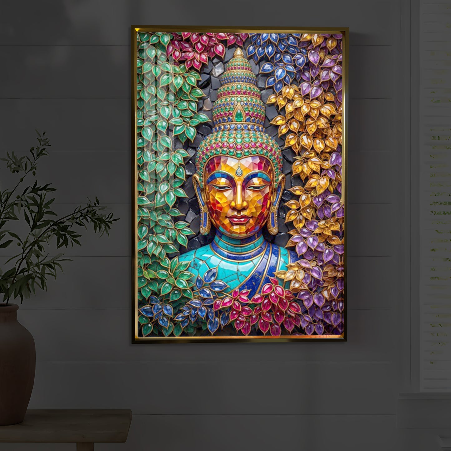 Buddha Colorful Modern Luxury Backlight Vertical Wall Art