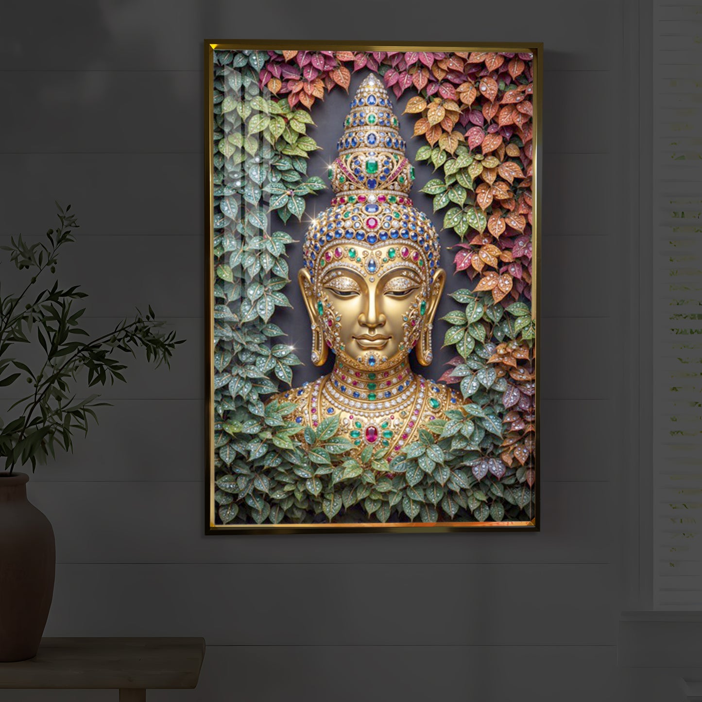 Colorful Gautam Buddha Modern Luxury Backlight Vertical Wall Art