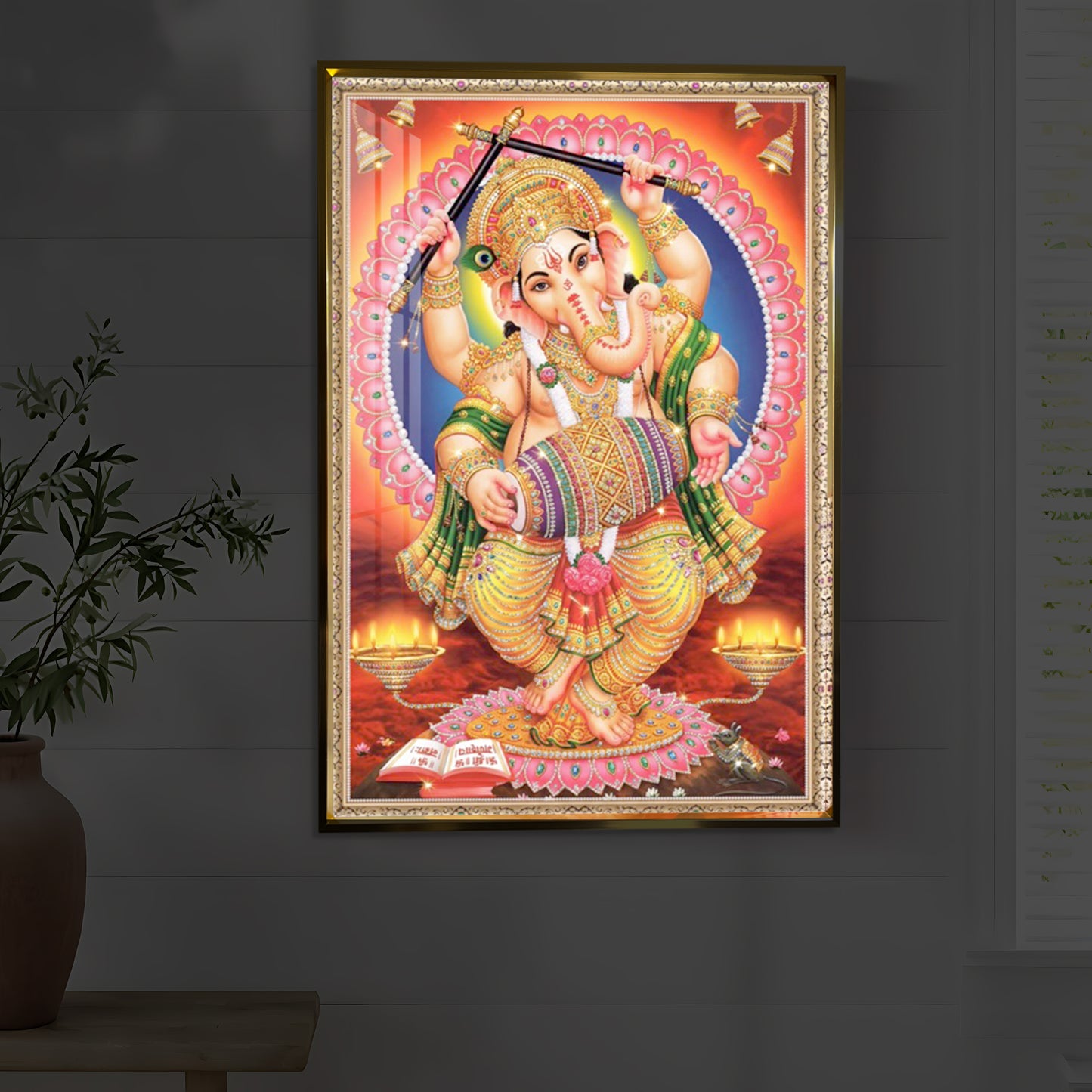 Hindu Bhagwan Ganesh Ji Modern Luxury Backlight Vertical Wall Art