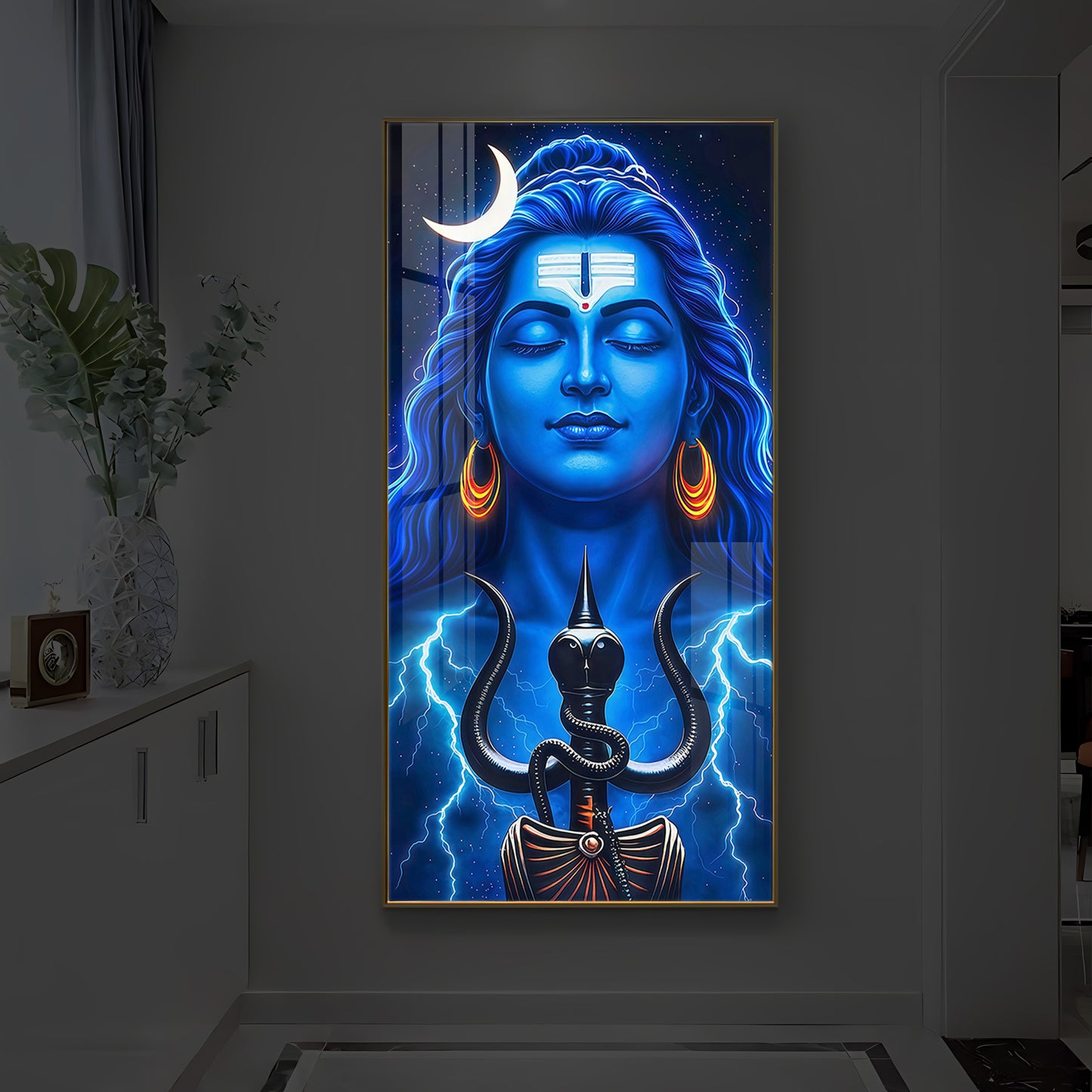 Lord Shiva Trishul Modern Luxury Backlight Vertical Wall Art