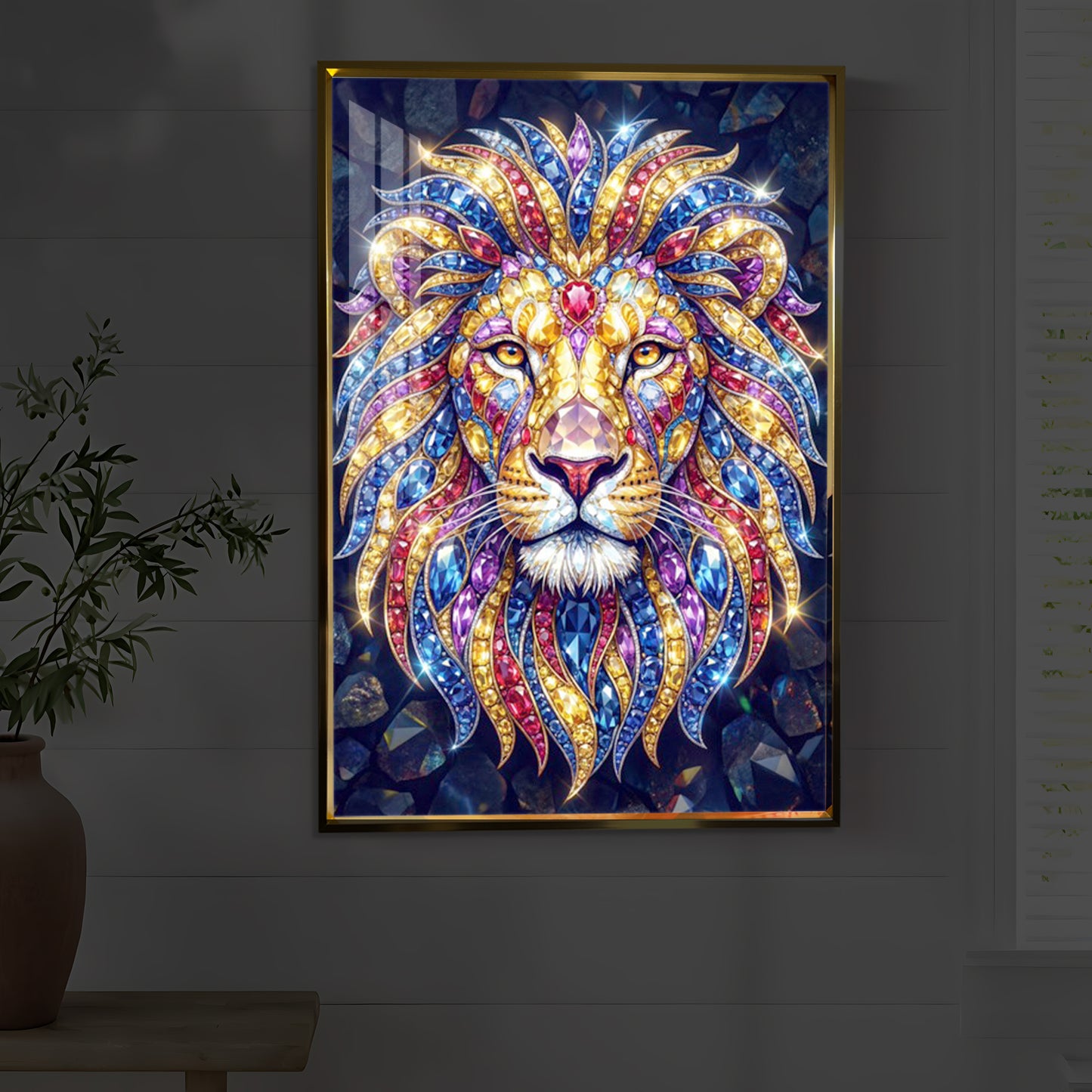 Imperial Lion Majesty Modern Luxury Backlight Vertical Wall Art