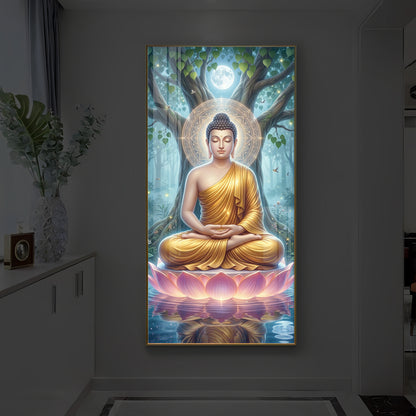 Meditation Buddha Modern Luxury Backlight Vertical Wall Art