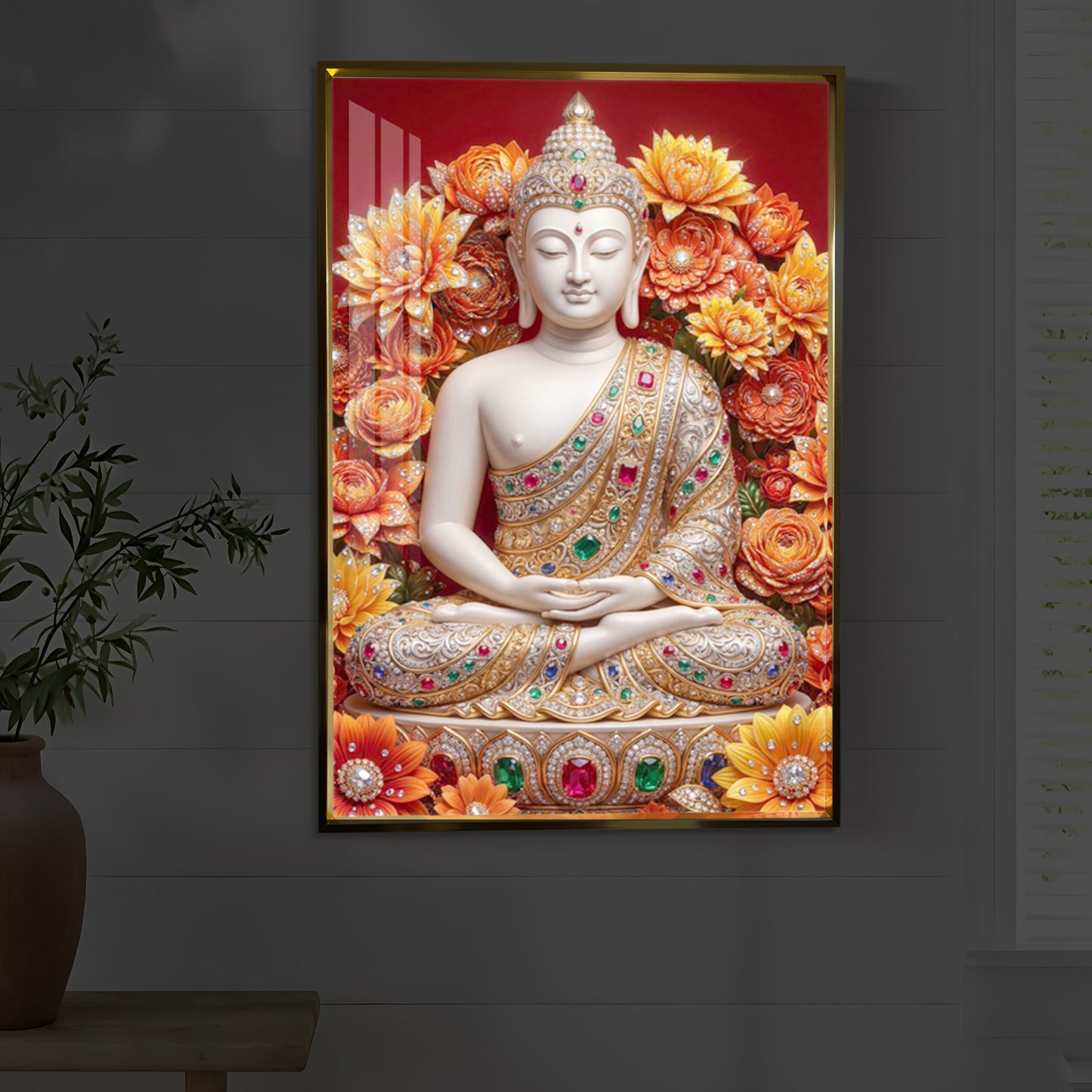 Buddha Bless Modern Luxury Backlight Vertical Wall Art