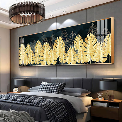 Golden Monstera Leaf Premium Acrylic Horizontal Wall Art