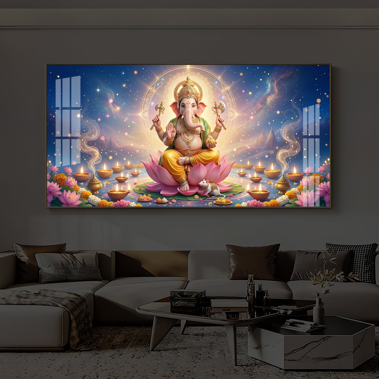 Shree Ganesh Ji Modern Luxury Backlight Horizontal Wall Art