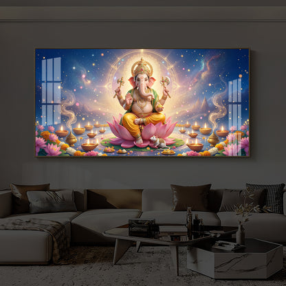 Shree Ganesh Ji Modern Luxury Backlight Horizontal Wall Art
