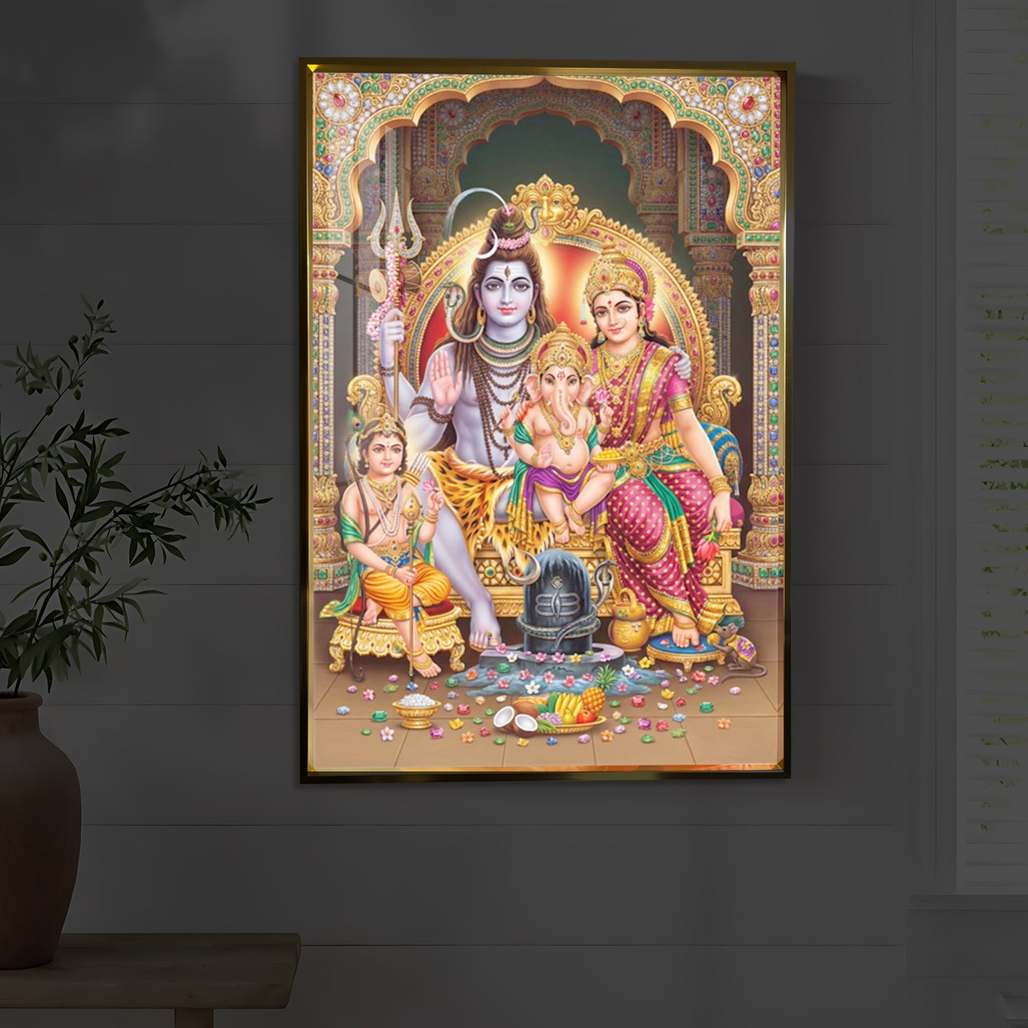 Shiva Parivar Modern Luxury Backlight Vertical Wall Art