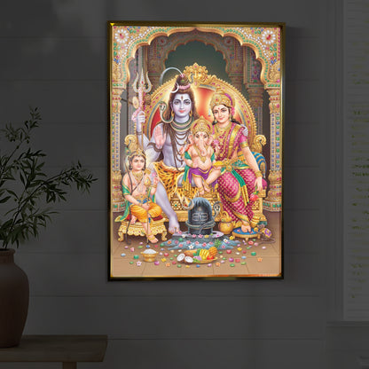 Shiva Parivar Modern Luxury Backlight Vertical Wall Art