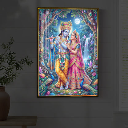 Eternal Love of Radha Krishna Modern Luxury Backlight Vertical Wall Art