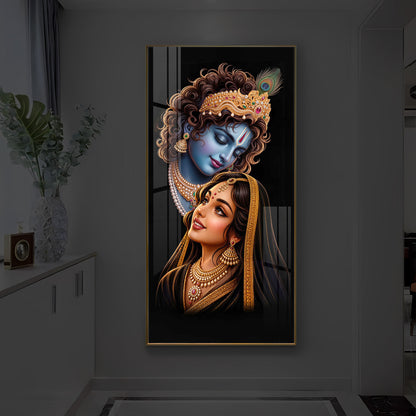 Hindu Deities Shri Radha Krishna Modern Luxury Backlight Vertical Wall Art